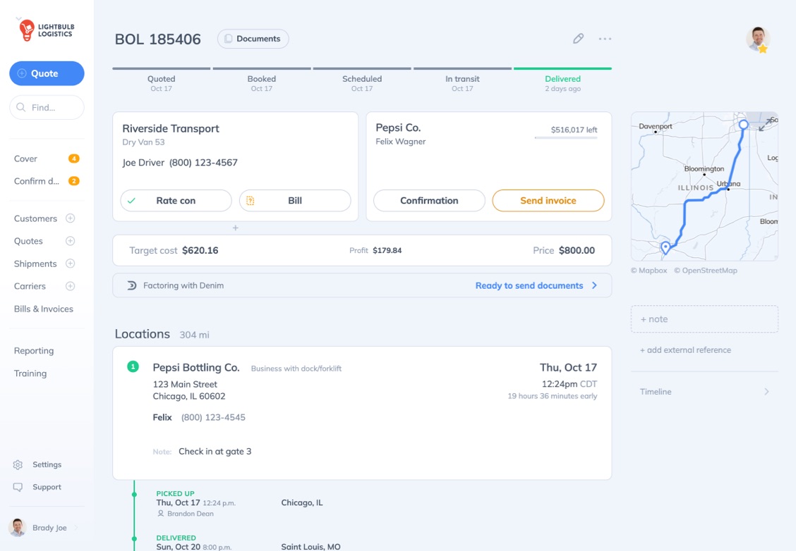 Build strong customer relationships with an easy to use TMS for Freight Brokers Simple and intuitive interface of the Quote Factory TMS